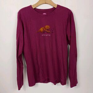 Life is Good Womens Dog Wine T Shirt Large Burgundy Perfect Pair Long Sleeve Tee